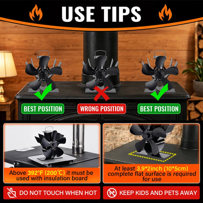 Mini Stove Fan Heat Powered Fireplace Fan Log Wood Burner Eco-fan Quiet 5 Blade Fireplace Fan Home Winter Warm Heat Distribution