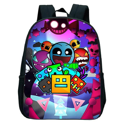 16 Inch Angry Geometry Dash Backpack Boys Girls Bookbag Cartoon Game Kids Kindergarten School Bags Toddler Childcare Backpack