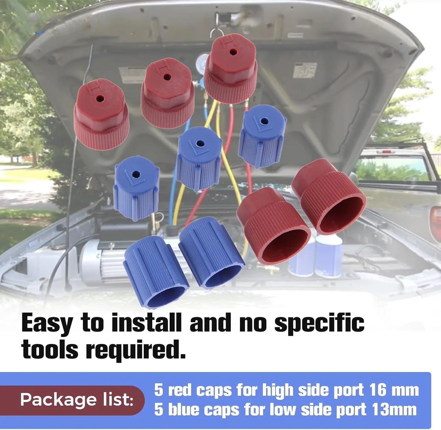 10pcs R134a Cap AC Caps 13mm & 16mm Air Conditioning Service AC System Charging Port Caps for Car Air-conditioning Replacement