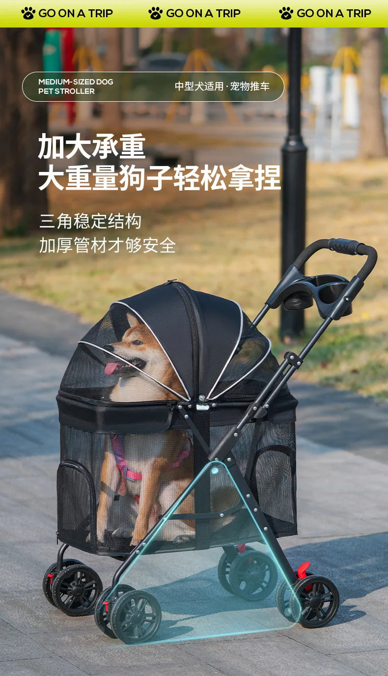 Medium and Large Dog Multi-functional Pet Cart Outdoor Travel Large Walking Dog Cart Portable and Foldable