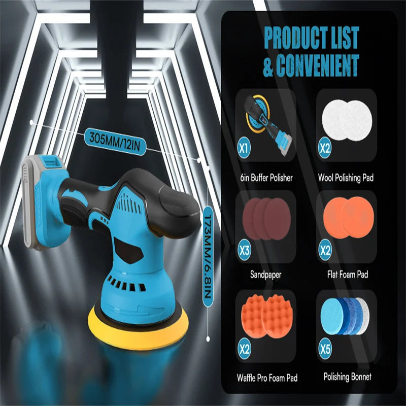 5500RPM Cordless Polisher 8 Gears Rechargeable Car Polishing Machine Electric Rotary Tool For Makita 18V Battery