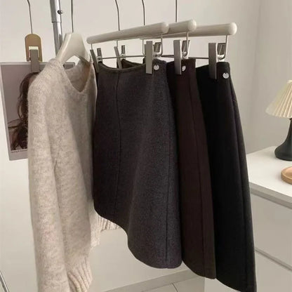 2026 Autumn Winter Vintage Woolen Skirts Women Korean Temperament A-Line Short Skirt Ladies Elegant Versatile Thick Mini Skirts