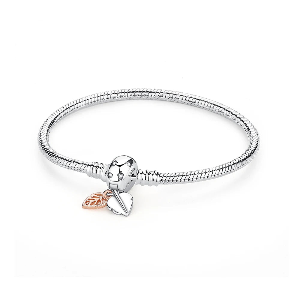 Original 925 Sterling Silver Bracelets Love Heart Moon Flower Butterfly Pave CZ Bracelets For Women DIY Jewelry Party Gift