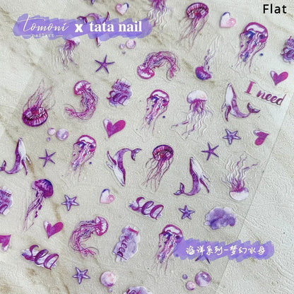 Colorful Bagful Jellyfish Bubbles Swimming Rings Rainbow Stars Ocean Starfish Self Adhesive 5D Nail Art Sticker Manicure Decal