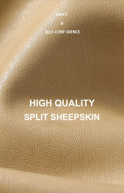 M-4XL Women's Sheepskin Coat Fashion Khaki Zipper Elastic Waist Female Long Sleeve Casual Loose Split Leather Jackets 2024 New