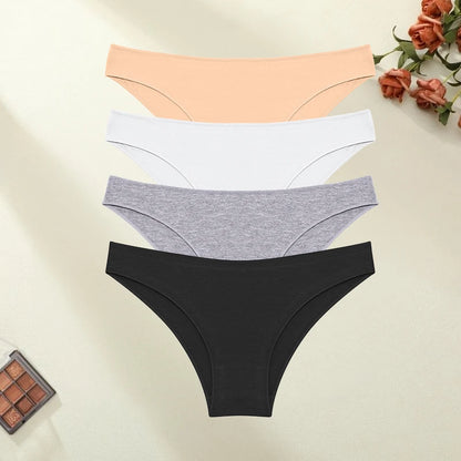 4PCS/SET Seamless Cotton Panties Women Sexy Low Waist Briefs Solid Color Breathable Female Underwear Soft  Comfortable Intimates