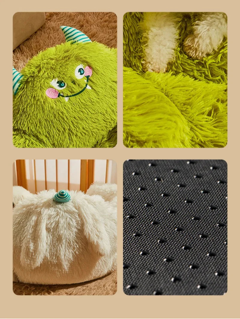 Winter Warm Pet Nest Washable Green Cartoon Monster Semi Enclosed Dog House Suitable for Medium and Large Sized Cat/Dog Supplies