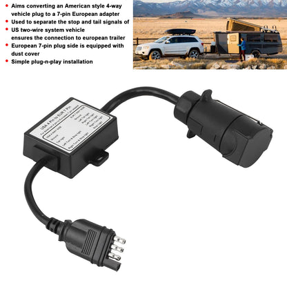 Trailer Connector Light Converter USA 4 Pin to EUR 7 Pin Adapter Stop/Brake Signal Separating 4 Pin to 7 Pin Trailer Adapter