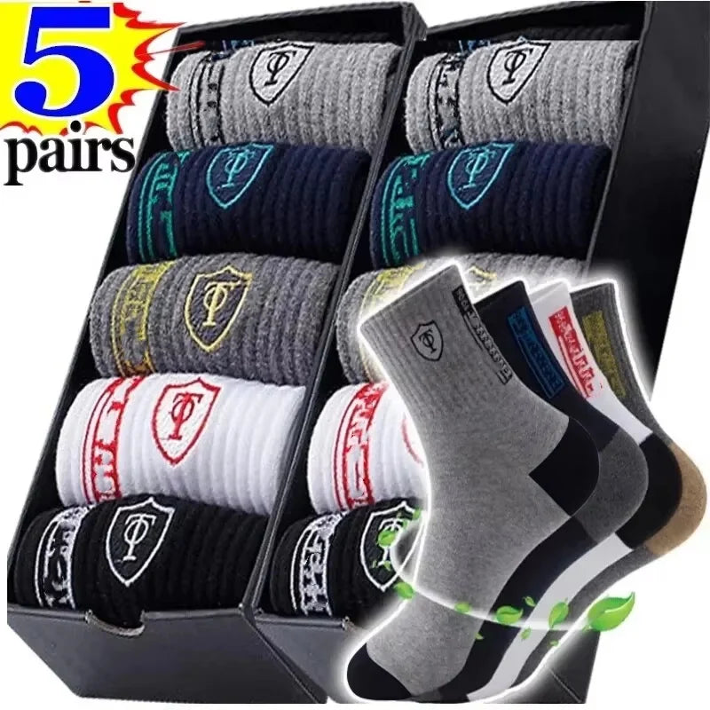 5 Pairs Socks MEN'S Mid-calf Spring and Autumn Sports Sweat Anti-odor MEN'S Socks Thin Sports Socks