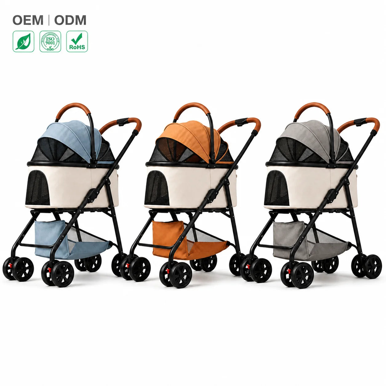 Foldable Pet Stroller Detachable Cabin Large Lower Basket Breathable Mesh Canopy For Cats Small Dogs Portable Travel Carrier