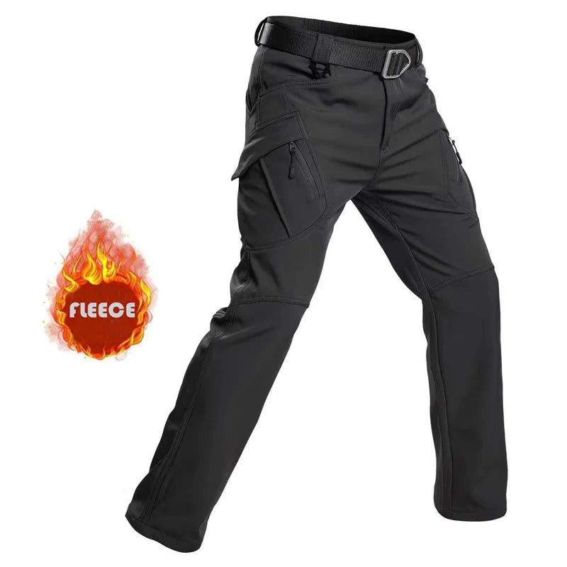 Men Winter Autumn Fleece Waterproof Cargo Pants Hiking Camping Softshell Climbing Casual Warm Tactical Military Combat Trousers