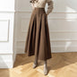 Vintage Winter Woolen Long Skirts For Women Streetwear High Waist Pleated Maxi Skirt Big Swing Folds A-Line Jupe Longues Femme