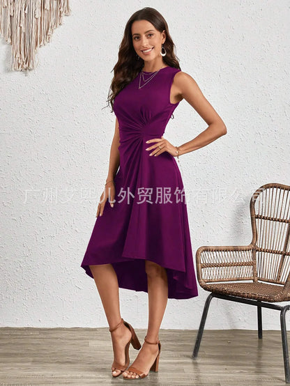 New Women's Dress Slim Sleeveless A-line Skirt Elegant Simple Office Red Korean Midi Skirt for Female