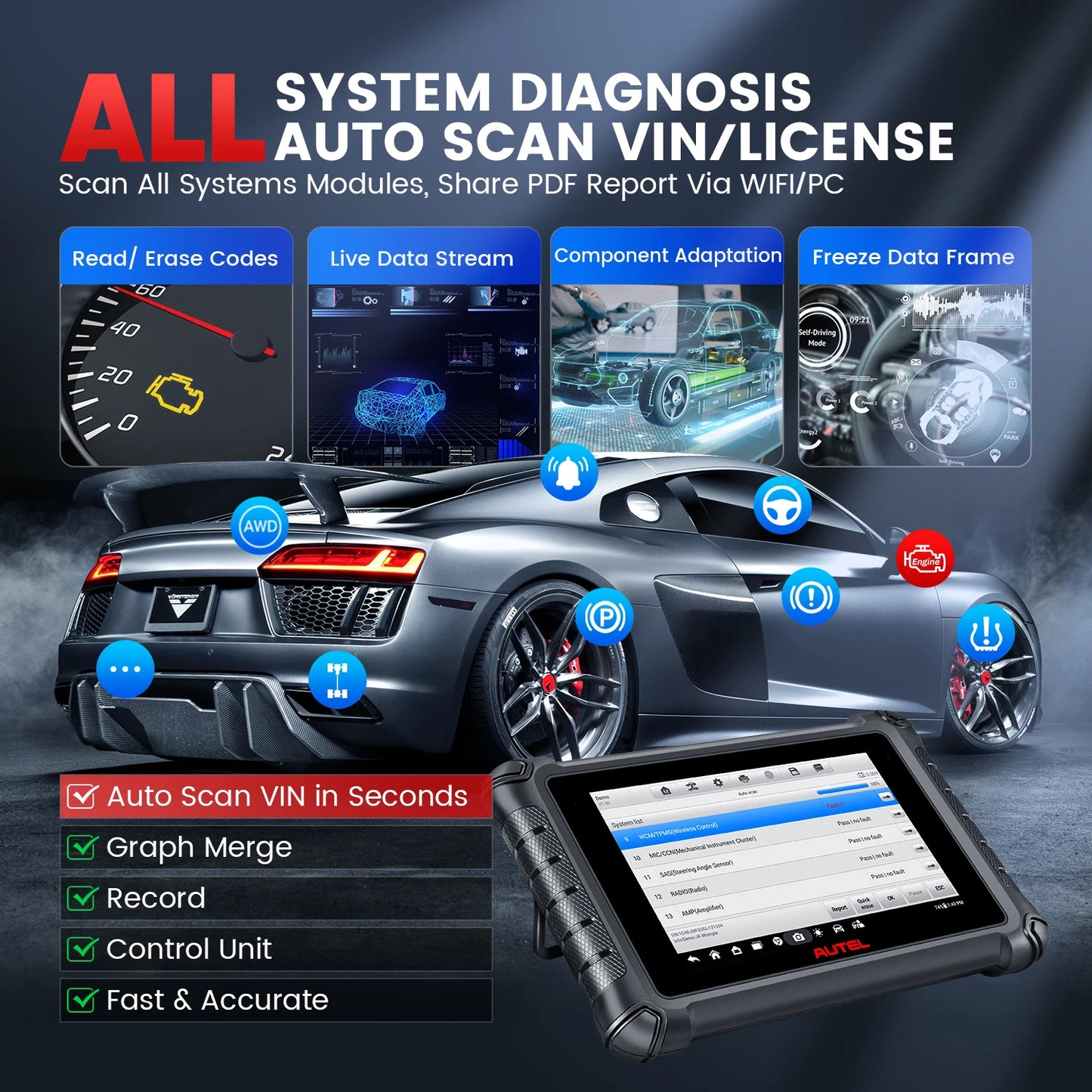 Autel MaxiCheck MX900 Automotivo Diagnostic Tool MK900 CAN FD/DoIP Bi-directional OBD2 Scanner Tools Upgraded of MX808S MK808S