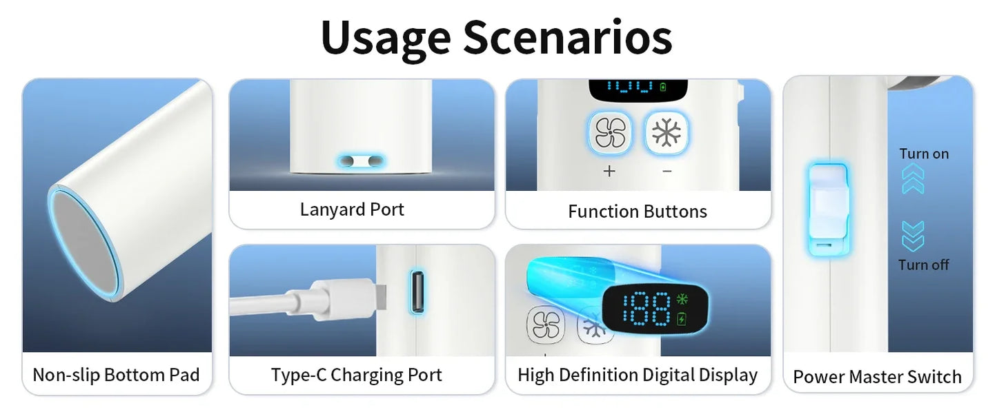 Portable Mini Fan Handheld Fan Ice Compress LED Display Ice Face 100 Wind Speeds 5200mAh USB Rechargeable Battery Fan