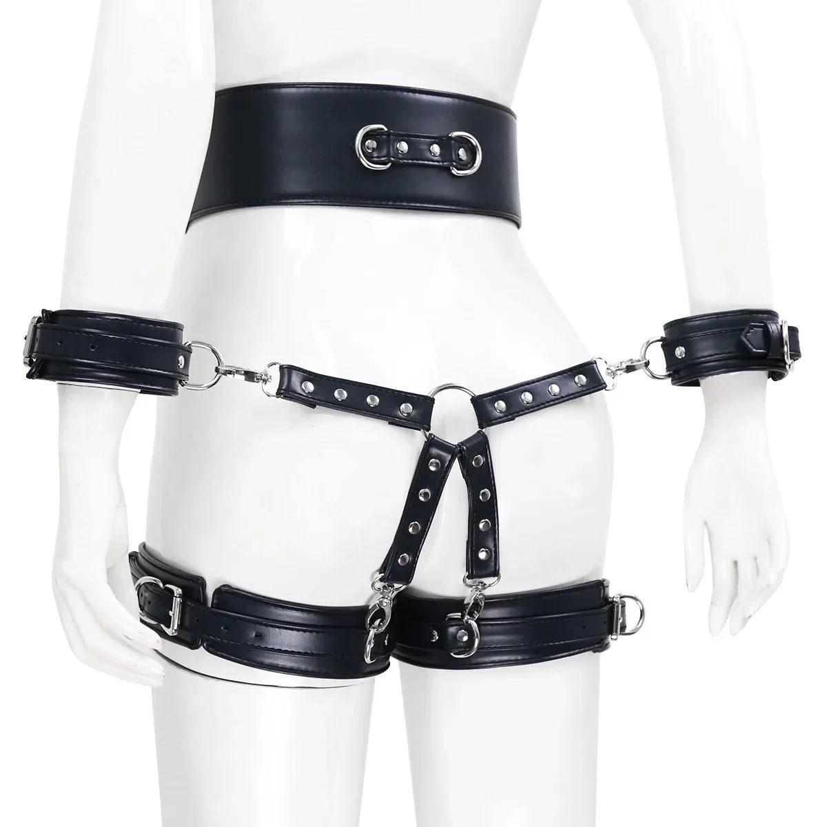 Professional BDSM Red Leather Harness Set Collar Handcuffs Restraint Kit for Women Slave Role Play Fetish Gear Adult Game Toy