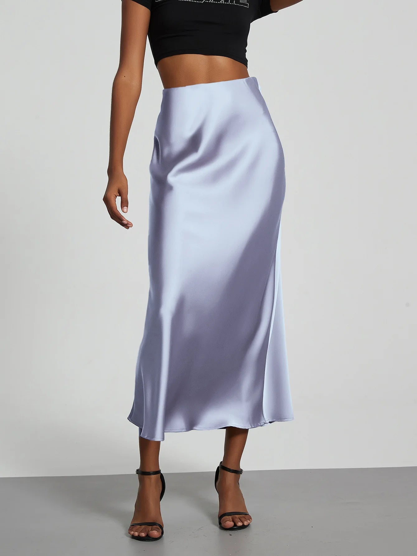 21 Colors New 2026 Women's Elegant High Waist Satin Long Skirts Female Summer Solid Color Faldas