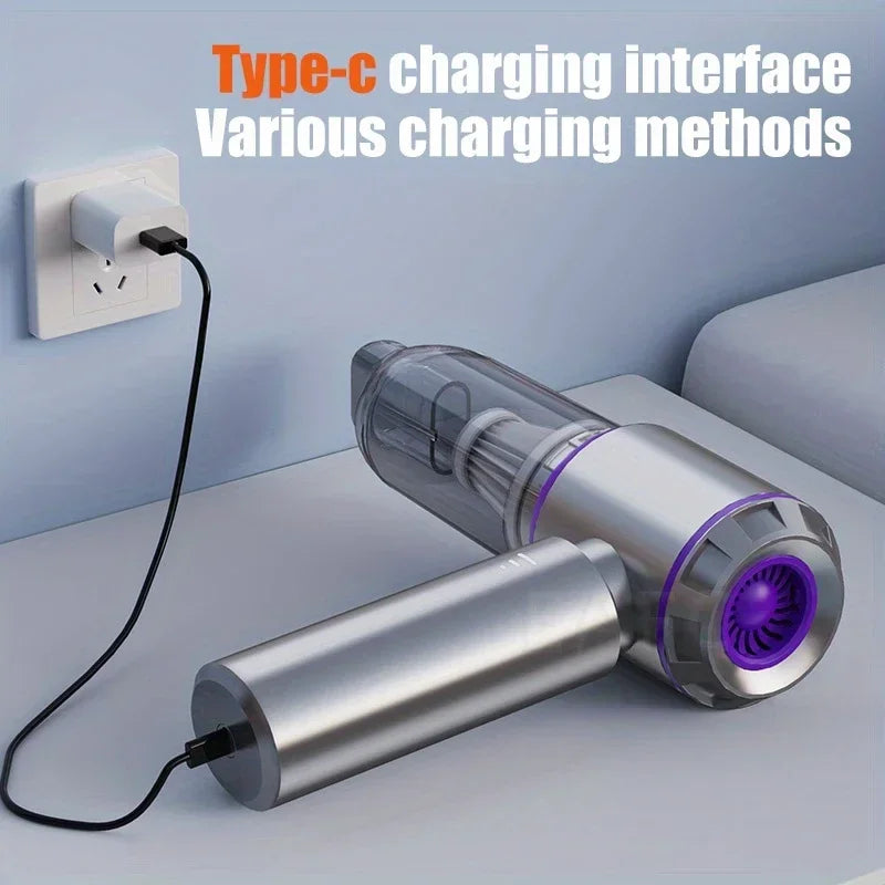 Upgraded Car Vacuum CleanerPowerful 6000mAh Wet/Dry Suction 70dB Low Noise Type-C Charging for Home/Car Cleaning Portable Blower