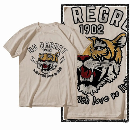 G41 Beige Vintage 100% Cotton Tiger Printed Men's T-shirt |  Streetwear Big Size Cool O-neck men's Tee Tshirt