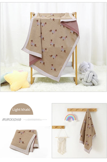 Baby Blanket Cotton Knit Super Soft Newborn Girl Boy Bed Plaid Crib Quilt Cute Dachshund Infant Stroller Covers Swaddle 100*80CM