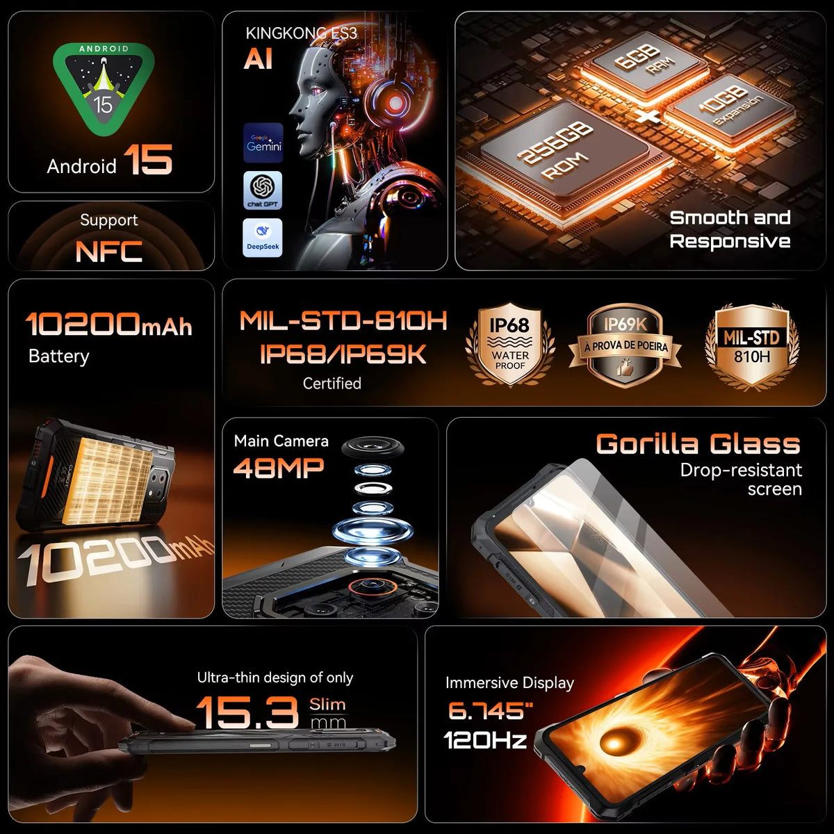 [Shipping From Poland] Cubot KingKong ES 3 Rugged Smartphone 16GB(6+10)+256GB Android 15 10200mAh 6.745'' 4G Mobile Phone NFC