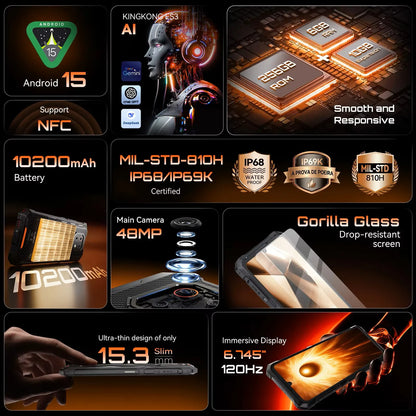 [Shipping From Poland] Cubot KingKong ES 3 Rugged Smartphone 16GB(6+10)+256GB Android 15 10200mAh 6.745'' 4G Mobile Phone NFC
