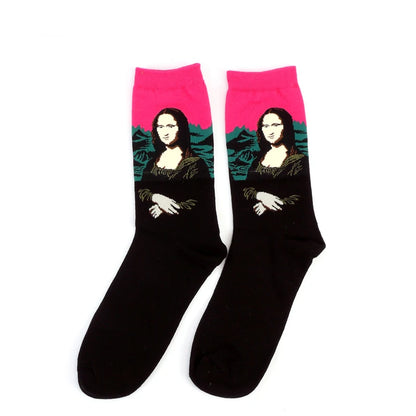 1 Pair Autumn Winter Retro Men Socks Couple Socks New Art Van Gogh Mural World Famous Oil Painting Series Funny Socks
