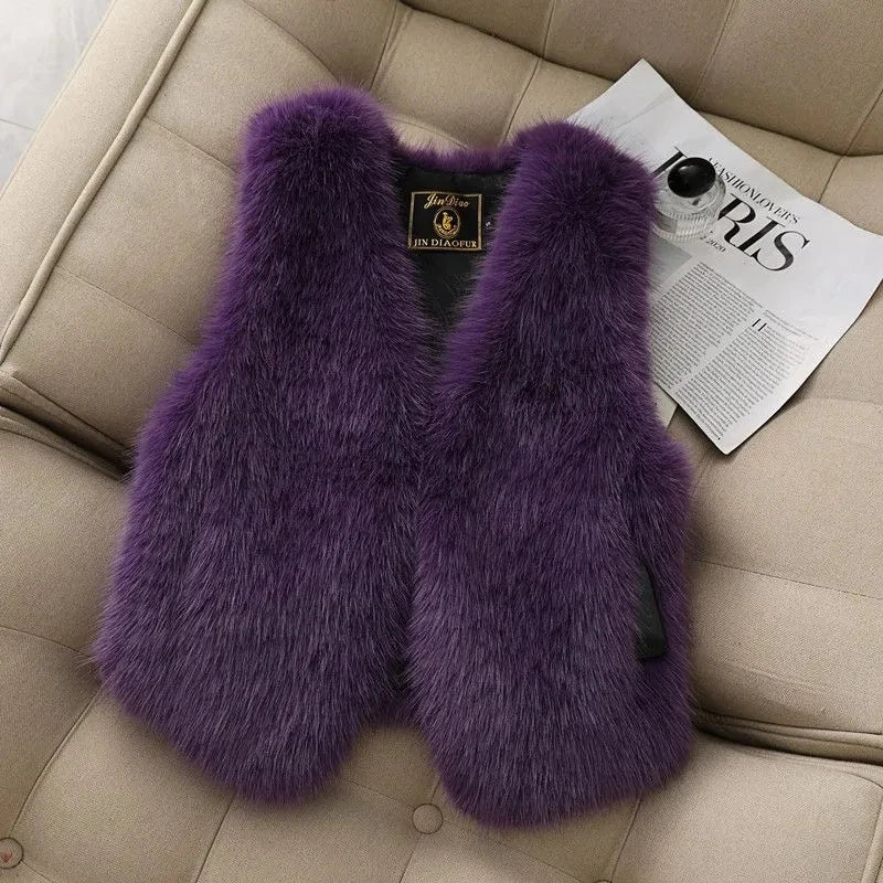 Autumn winter Imitation Fox fur vest Jacket For women Fashion Thick V-neck sleeveless Coat Female Short Faux Fur Waistcoat Tops