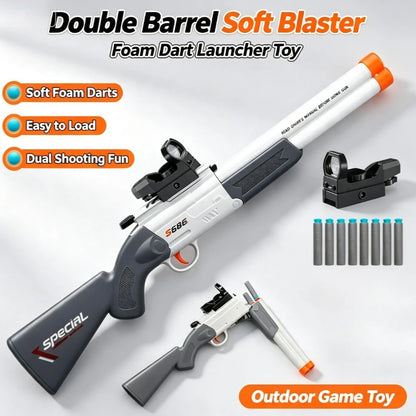 S686 Double Barrel Soft Bullet Toy Gun, Dual‑Shot Foam Dart Launcher with Sight Manual Loading Shooting Toy for Outdoor Game
