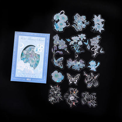 30pcs PET Transparent Stickers Plant Flowers Decorative Labels Scrapbooking Collage Material Diary Stationery Supplies