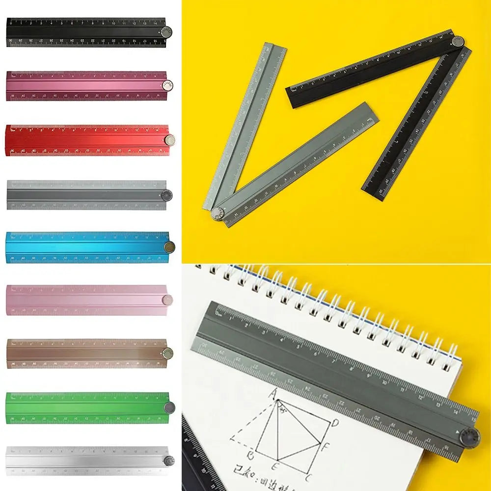 30cm Folding Ruler Drawing Measuirng Tool Aluminum Alloy Straight Ruler Multifunctional Metal Ruler School Office Supplies