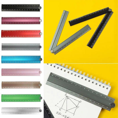 30cm Folding Ruler Drawing Measuirng Tool Aluminum Alloy Straight Ruler Multifunctional Metal Ruler School Office Supplies