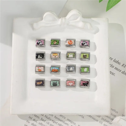 2026 Women's Funny Cat Bite Tail Elephant Dog Animals Italian Charm Link Fit 9mm Stainless Steel Module Bracelet Making Jewelrys