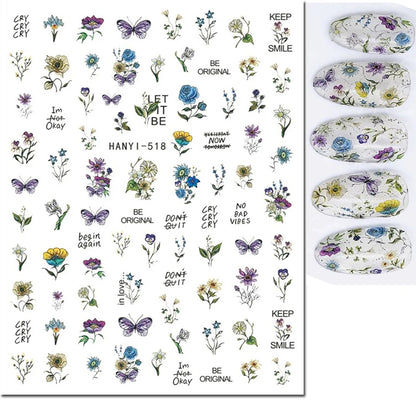 3d Nail Art Decals Elegant White RoyalBlue Roses Flowers Adhesive Sliders Nail Stickers Decoration For Nail Manicure