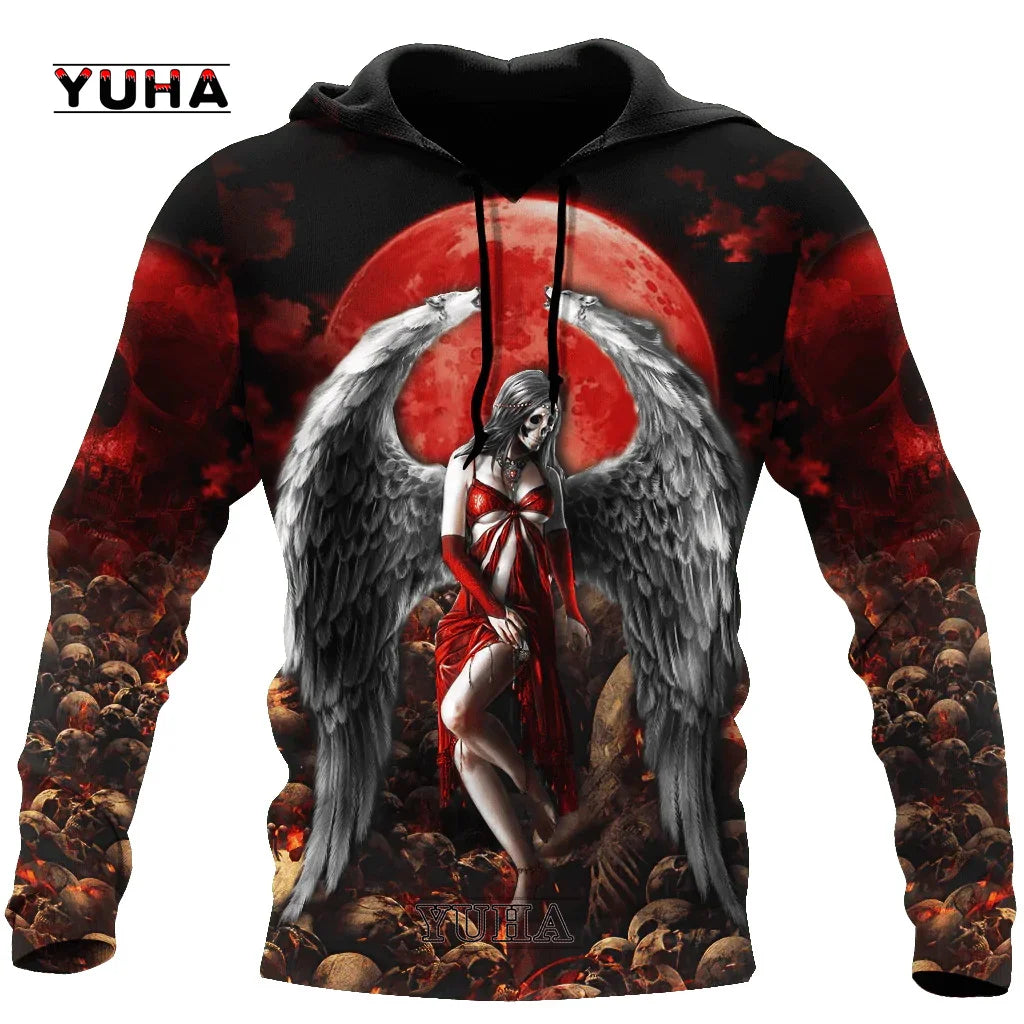 Dark  Red Skull Tattoo 3D All Over Printed Men's Hoodie & Sweatshirt Spring and  Autumn Unisex  Hoodies Casual Sportswear