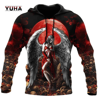 Dark  Red Skull Tattoo 3D All Over Printed Men's Hoodie & Sweatshirt Spring and  Autumn Unisex  Hoodies Casual Sportswear