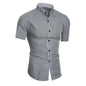 Summer Men's Stand Collar Solid Color Block Short Sleeve Casual Fashion Single Breasted Contrast Shirt