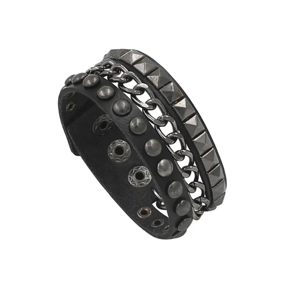 New Punk Dark PU Bracelet For Women Men Hip Hop Rock Chain Multi Layered Bracelet Trend Retro Gothic Jewelry Dancer Accessories