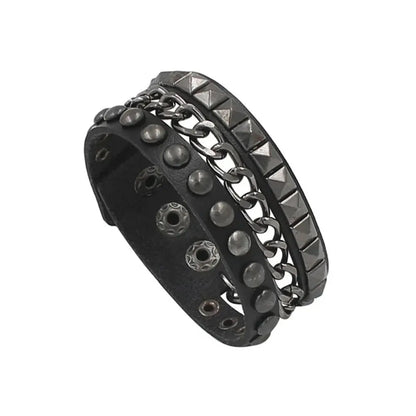 New Punk Dark PU Bracelet For Women Men Hip Hop Rock Chain Multi Layered Bracelet Trend Retro Gothic Jewelry Dancer Accessories