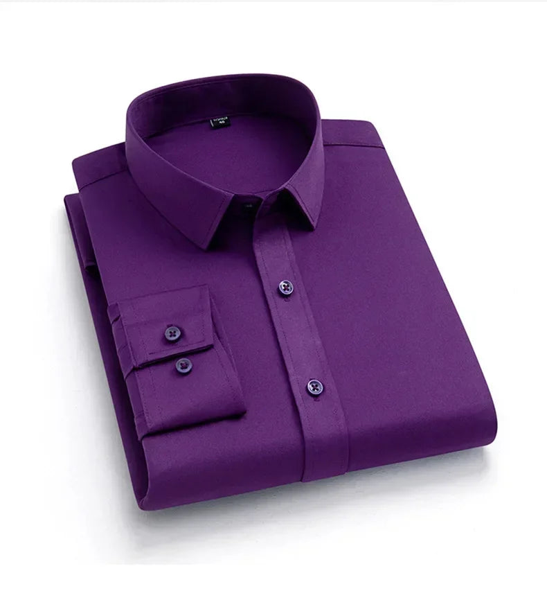 55-105KG Men's long sleeved elastic shirt, non ironing business dress, professional work attire, stand up collar shirt