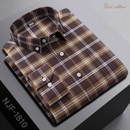 New In Shirt Oversize Long-Sleeve 100%Cotton Shirts for Men Slim Fit Formal Plain Shirt Plaid Casual Tops Designer Black Clothes