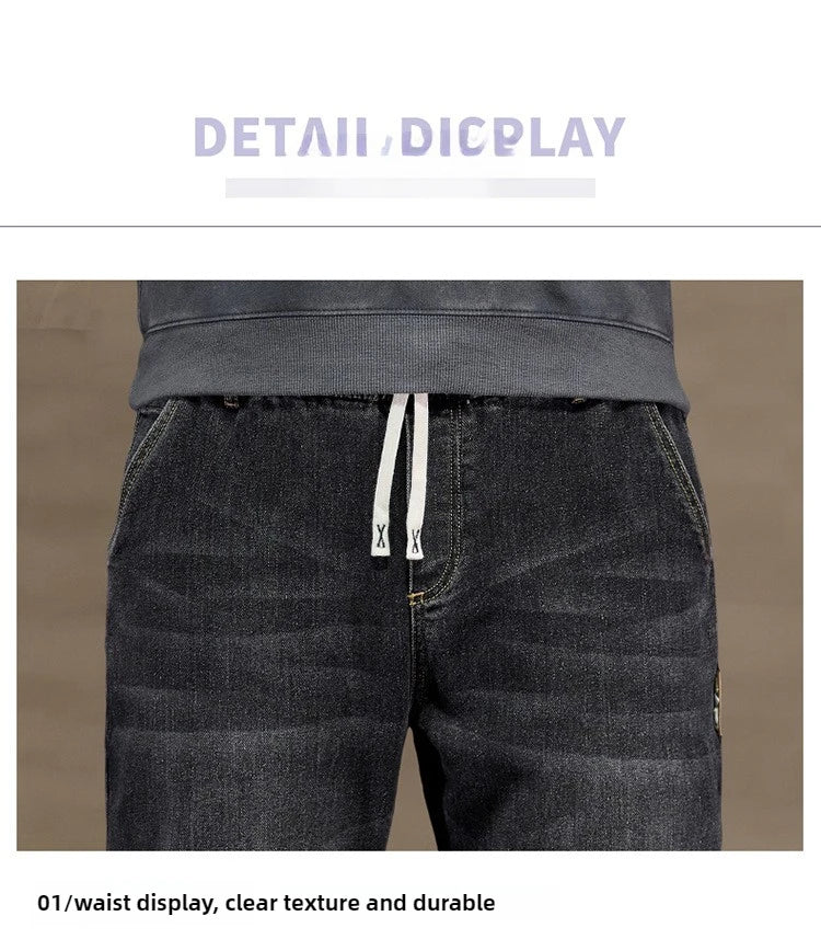Extra Big Size Jeans Men High Elastic Waist Baggy Denim Pant Male Plus Large Loose Slim Fit Cowboy Trouser 8XL 6XL Classic Black