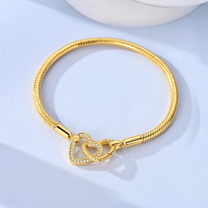 Original Bracelet 925 Sterling Silver Charm Bracelet 17-20CM Golden Heart Love Key Clover Bracelet Bangle Women Jewelry Gift