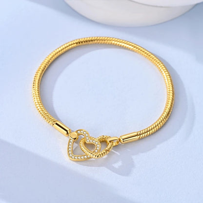Original Bracelet 925 Sterling Silver Charm Bracelet 17-20CM Golden Heart Love Key Clover Bracelet Bangle Women Jewelry Gift