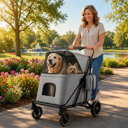 Large Dog Stroller Swivel Wheels Foldable Pet Stroller Pet Travel Enclosed for Other Pets, Outdoor Walking, Transport