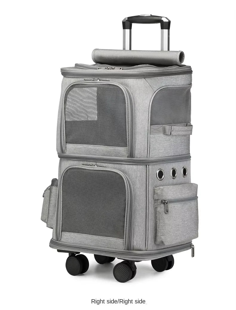 Double Backpack Foldeable Lightweight Pet Stroller For Two Dogs And Cats Outdoor Travel With 4 Wheels