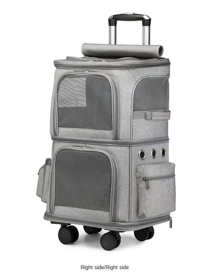 Double Backpack Foldeable Lightweight Pet Stroller For Two Dogs And Cats Outdoor Travel With 4 Wheels