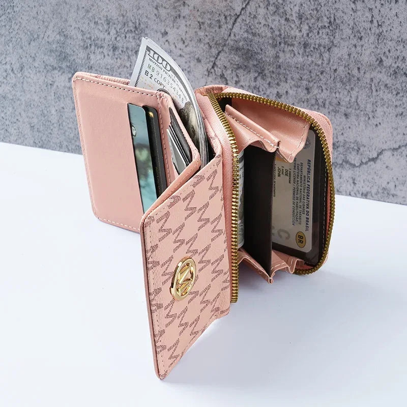 New style women's wallet, short, European and American PU high-end coin purse, printed, multi-card slots, small wallet
