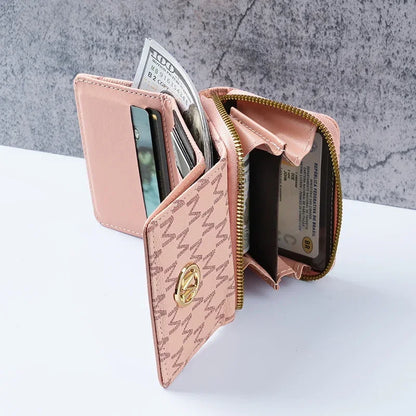 New style women's wallet, short, European and American PU high-end coin purse, printed, multi-card slots, small wallet