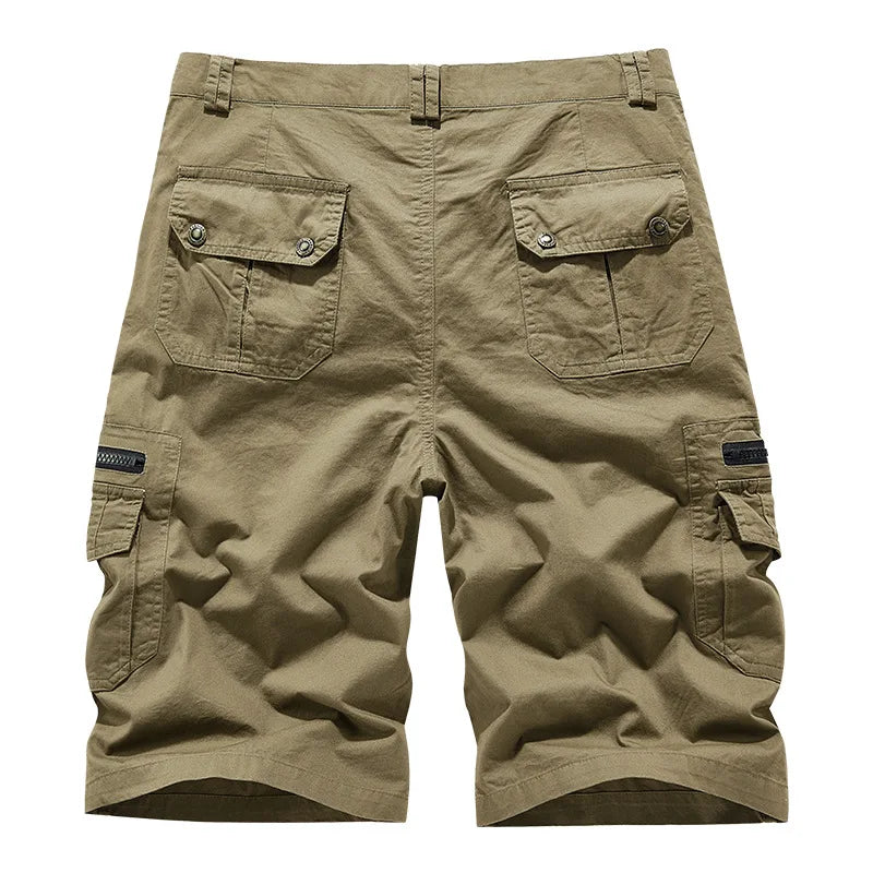 Men's Casual Shorts Summer Multi Pocket Workwear Shorts Male 100% Cotton Solid Breathable Fishing Cargo Knee Length Trousers
